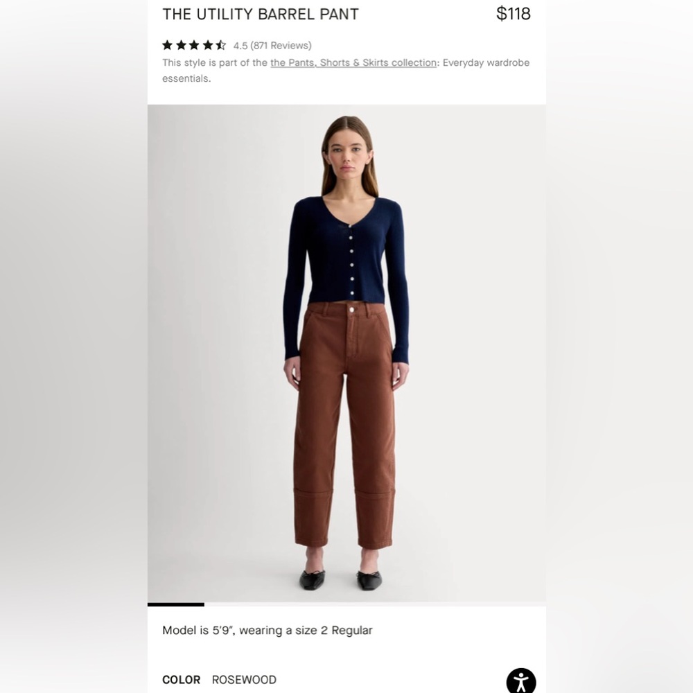 Everlane Utility Barrel Pant 2R in Rosewood